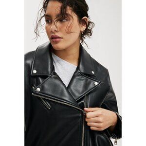 Cotton On Roman Faux Leather Moto Biker Jacket Black Women’s 2XL NWT